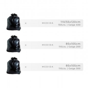 BOLSAS BASURA NEGRAS LDPE 100% RECICLADO 85 X 105 CM 110 LITROS GALGA 200 4